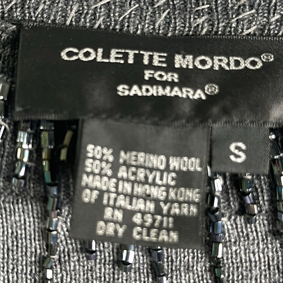 COLETTE MORDO gray wool sweater beaded edge hem size small - Picture 7 of 9